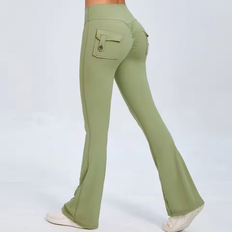 Trendy Slit Pockets High Waist Quick Dry Wide Leg Tight Pants Mssza
