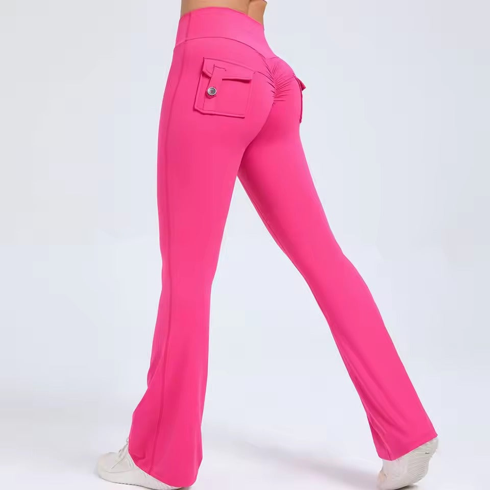 Trendy Slit Pockets High Waist Quick Dry Wide Leg Tight Pants Mssza
