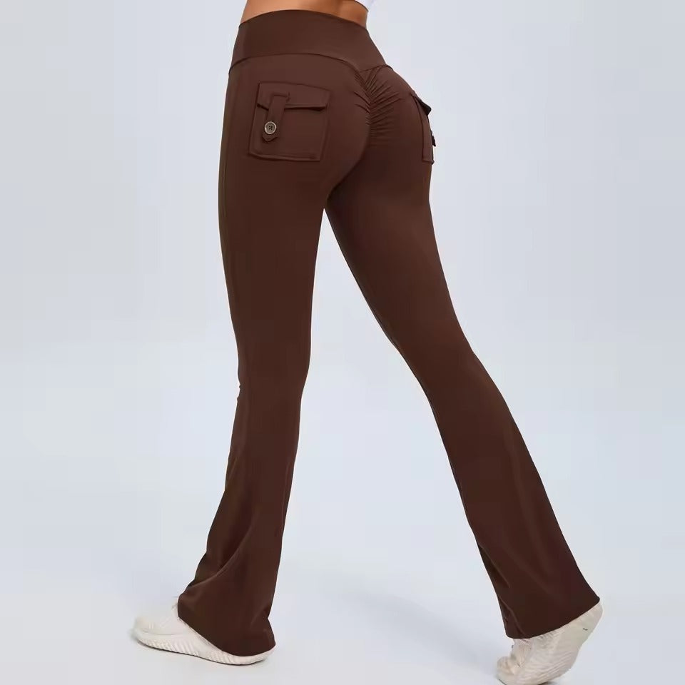 Trendy Slit Pockets High Waist Quick Dry Wide Leg Tight Pants Mssza