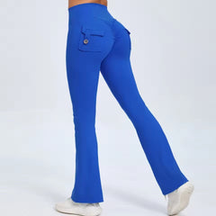 Trendy Slit Pockets High Waist Quick Dry Wide Leg Tight Pants Mssza