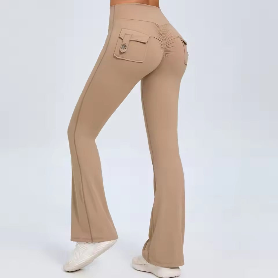 Trendy Slit Pockets High Waist Quick Dry Wide Leg Tight Pants Mssza