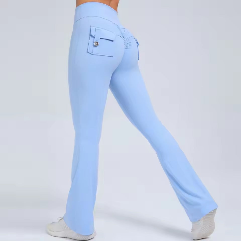 Trendy Slit Pockets High Waist Quick Dry Wide Leg Tight Pants Mssza