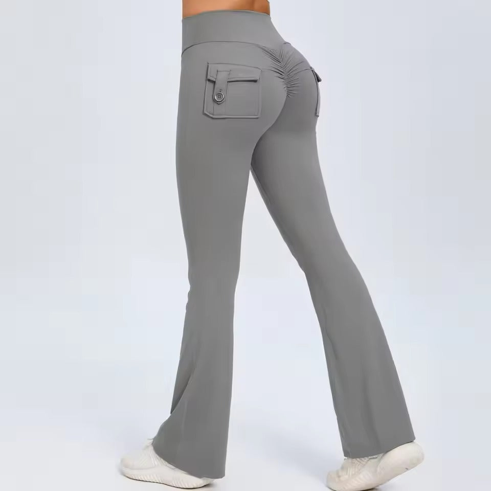 Trendy Slit Pockets High Waist Quick Dry Wide Leg Tight Pants Mssza