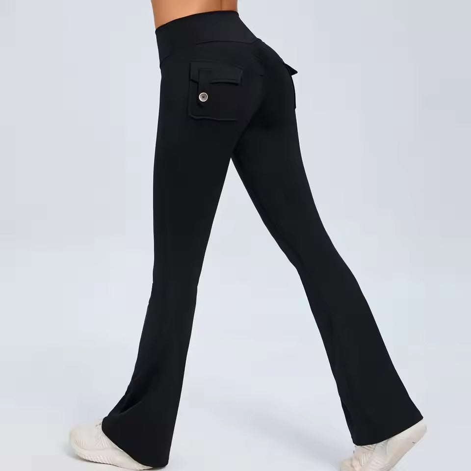Trendy Slit Pockets High Waist Quick Dry Wide Leg Tight Pants Mssza