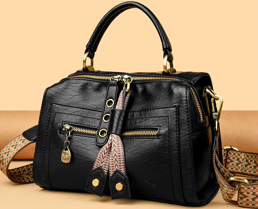 Trendy Soft New Multifunction High Quality Leather Solid Color Handbag Mssza
