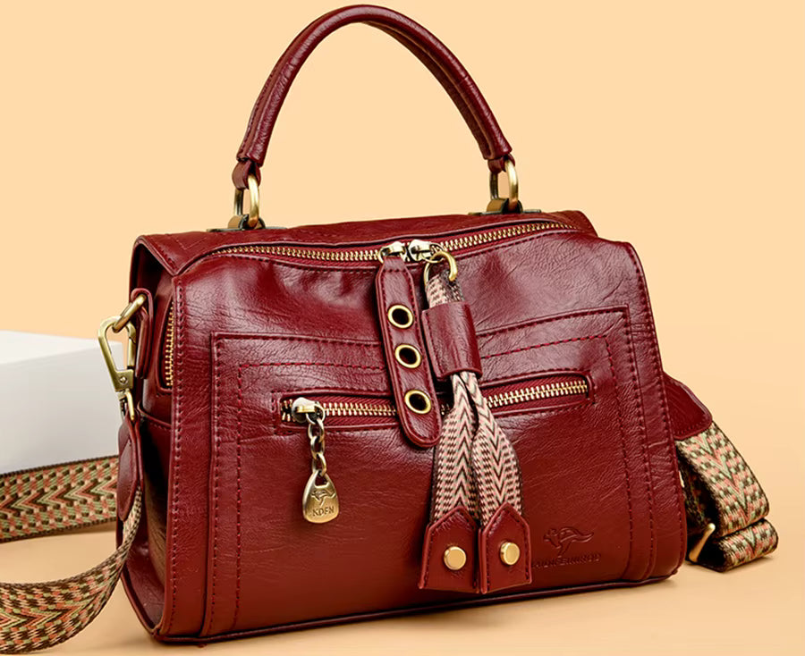 Trendy Soft New Multifunction High Quality Leather Solid Color Handbag Mssza