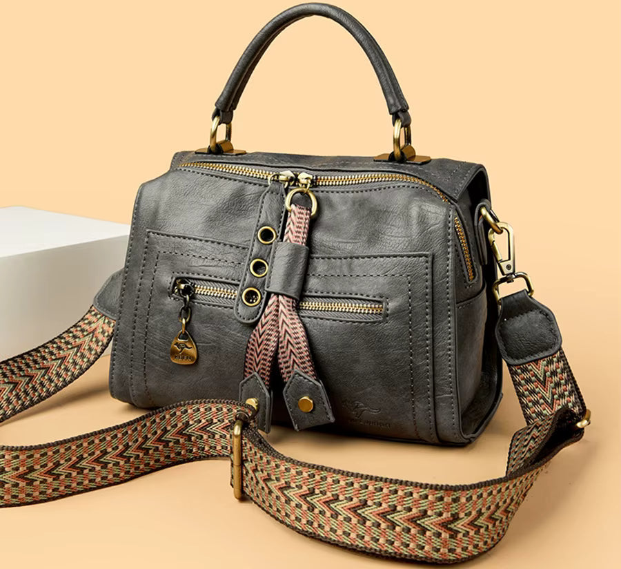 Trendy Soft New Multifunction High Quality Leather Solid Color Handbag Mssza
