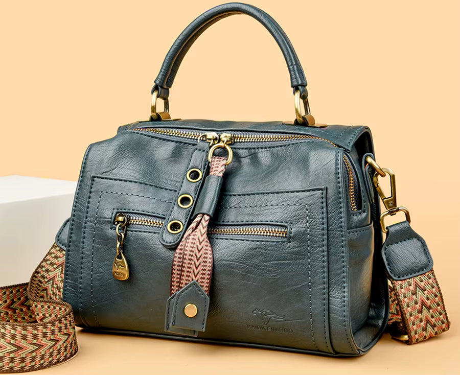 Trendy Soft New Multifunction High Quality Leather Solid Color Handbag Mssza