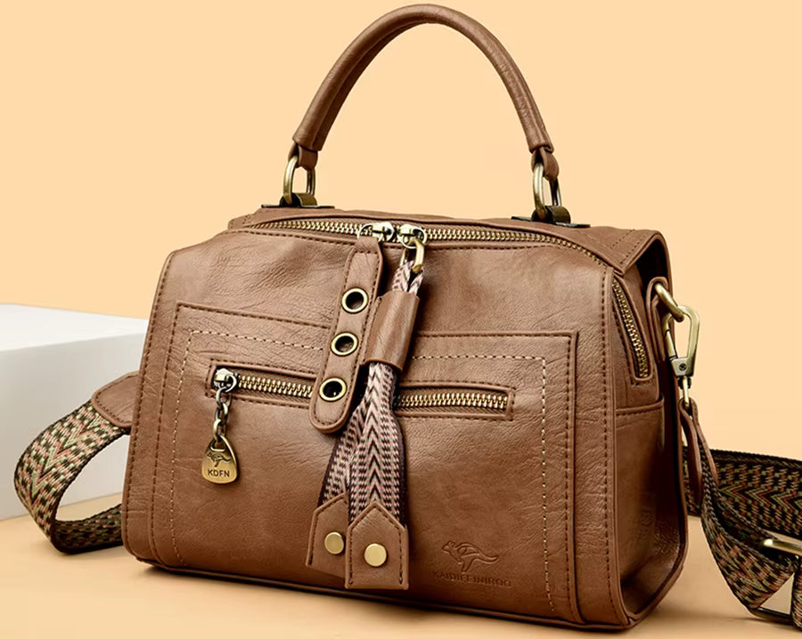 Trendy Soft New Multifunction High Quality Leather Solid Color Handbag Mssza