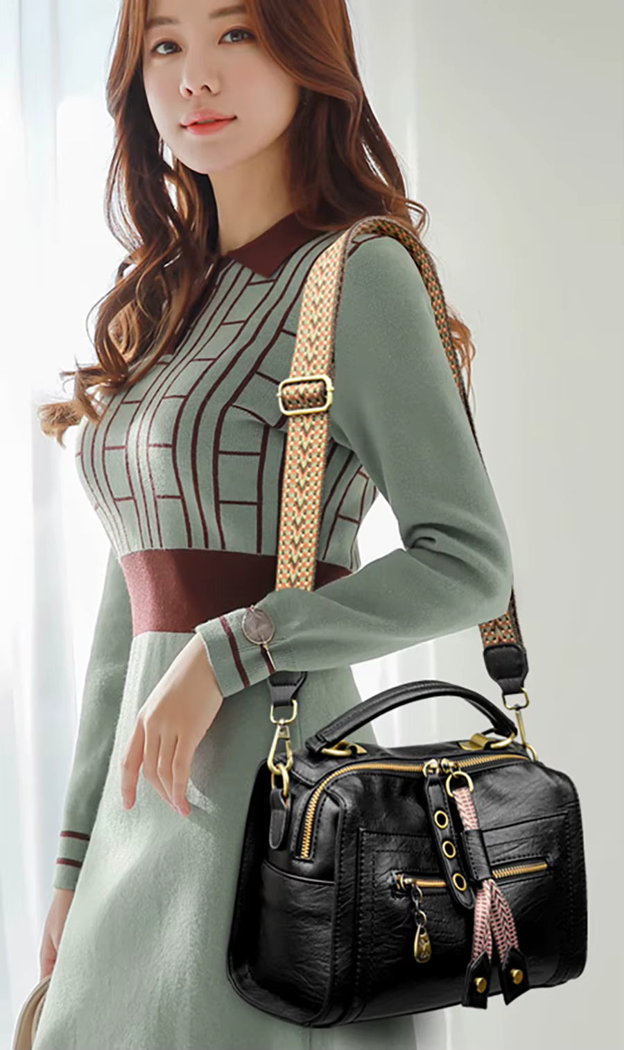 Trendy Soft New Multifunction High Quality Leather Solid Color Handbag Mssza
