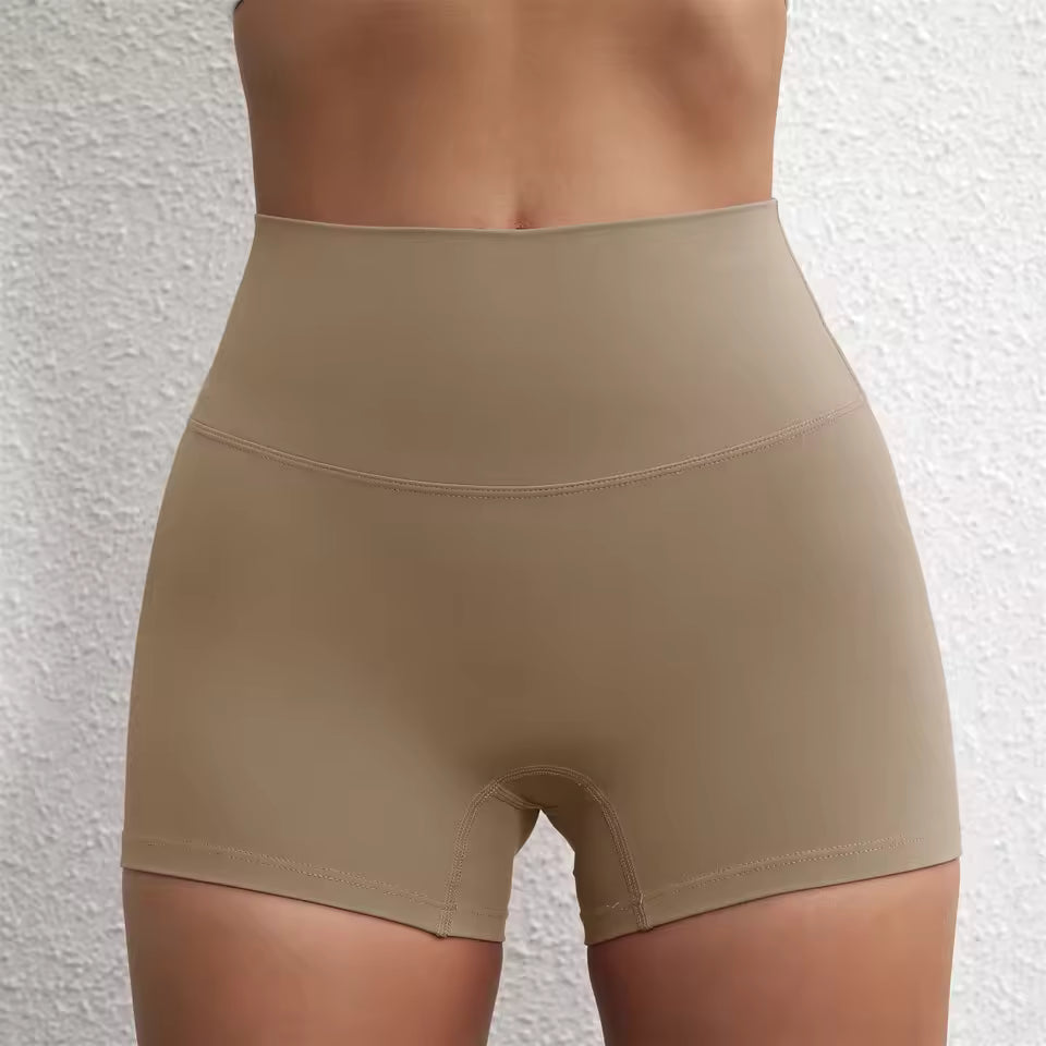 Trendy Soft Pop Solid Color High Waist Gym Yoga Short Mssza