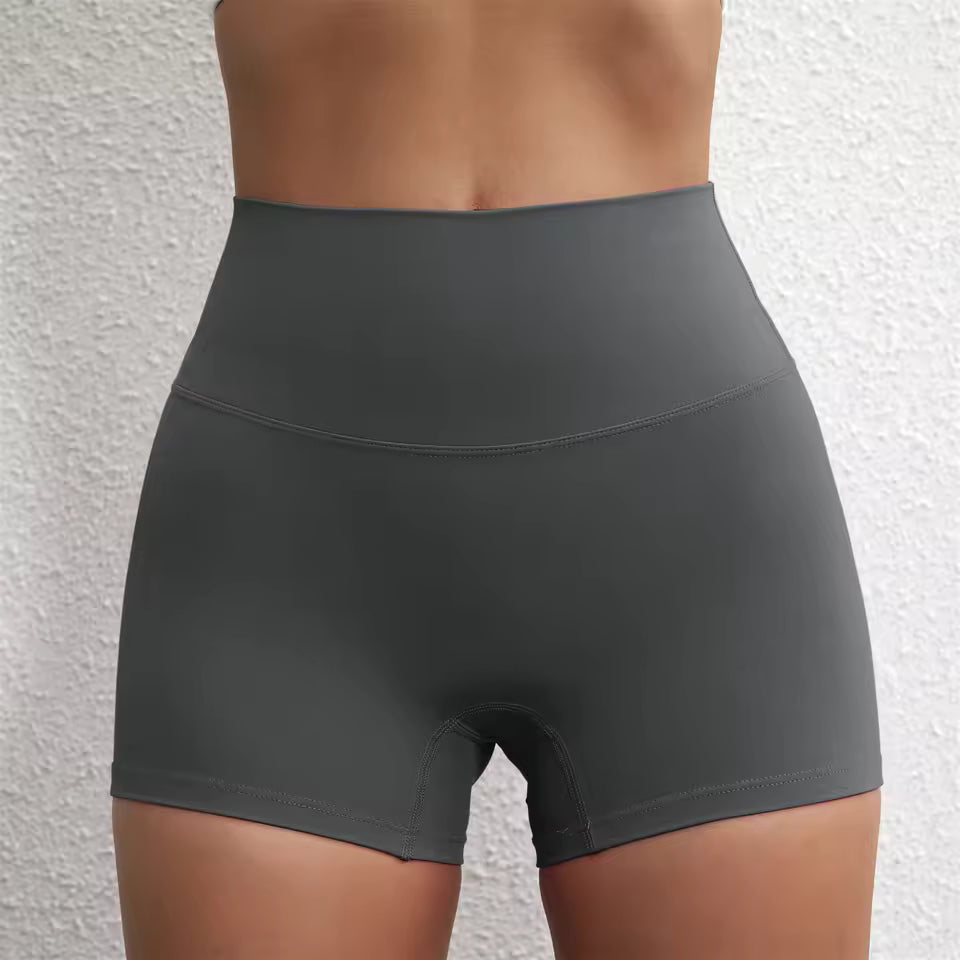 Trendy Soft Pop Solid Color High Waist Gym Yoga Short Mssza