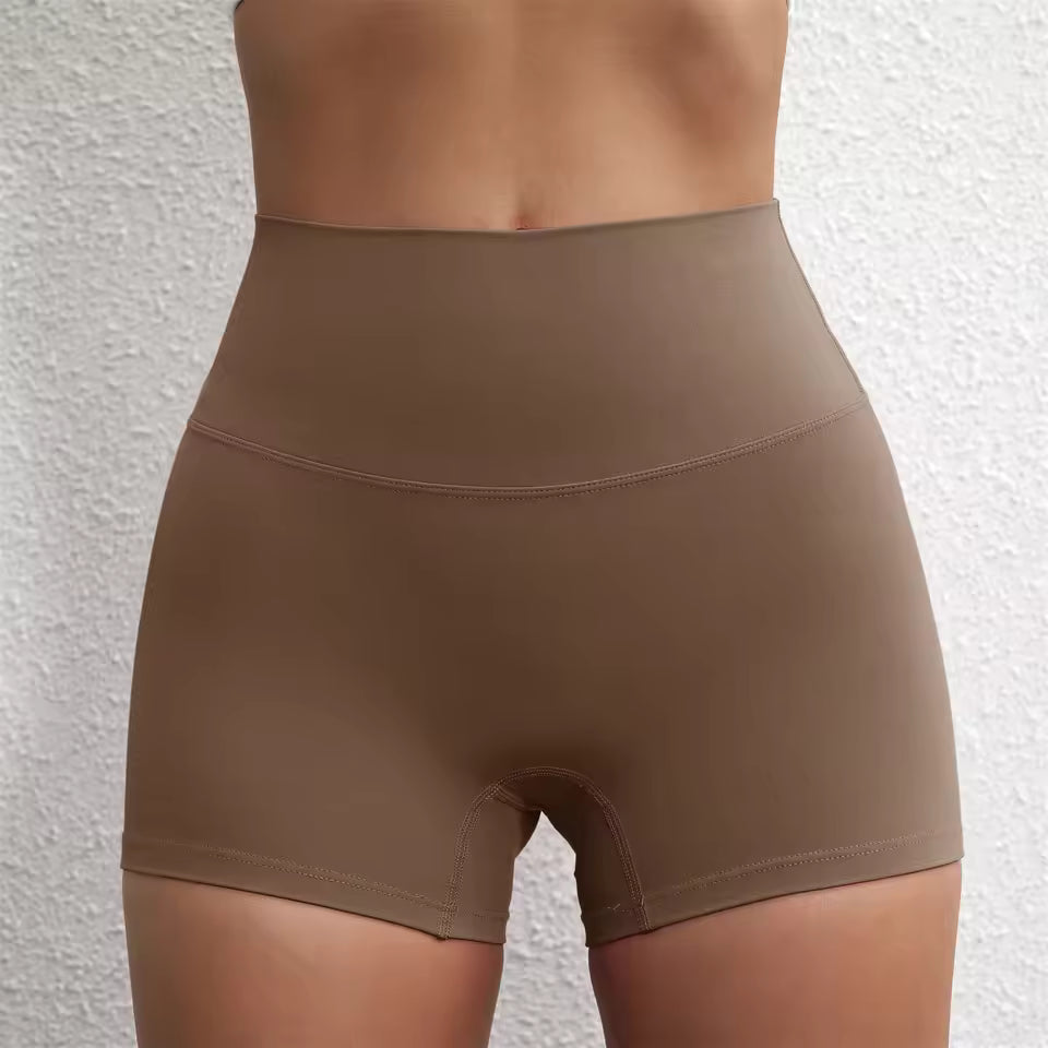 Trendy Soft Pop Solid Color High Waist Gym Yoga Short Mssza