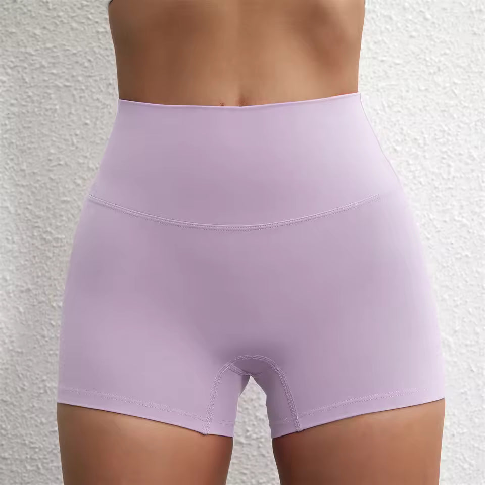Trendy Soft Pop Solid Color High Waist Gym Yoga Short Mssza