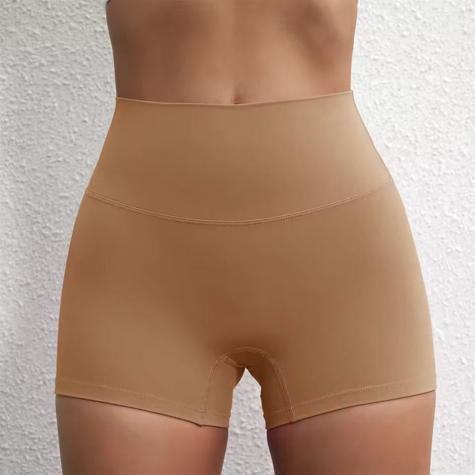 Trendy Soft Pop Solid Color High Waist Gym Yoga Short Mssza