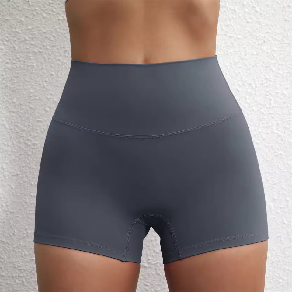 Trendy Soft Pop Solid Color High Waist Gym Yoga Short Mssza
