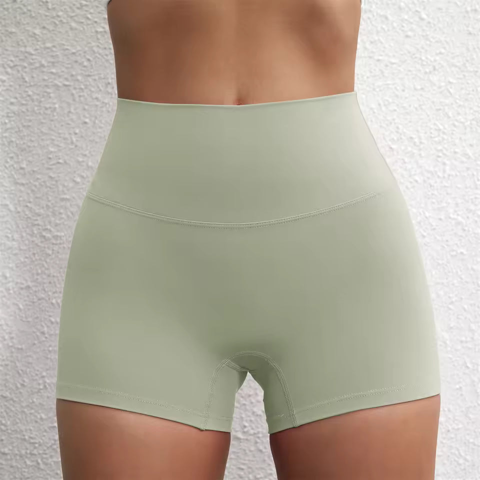 Trendy Soft Pop Solid Color High Waist Gym Yoga Short Mssza