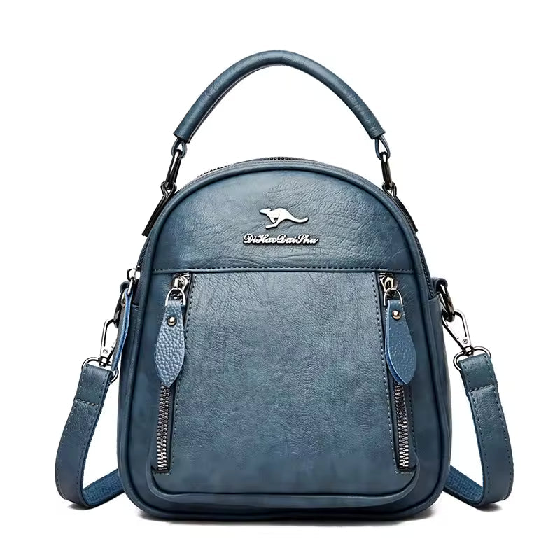 Trendy Solid Multi-pocket Retractable Travel Leather Backpacks Mssza