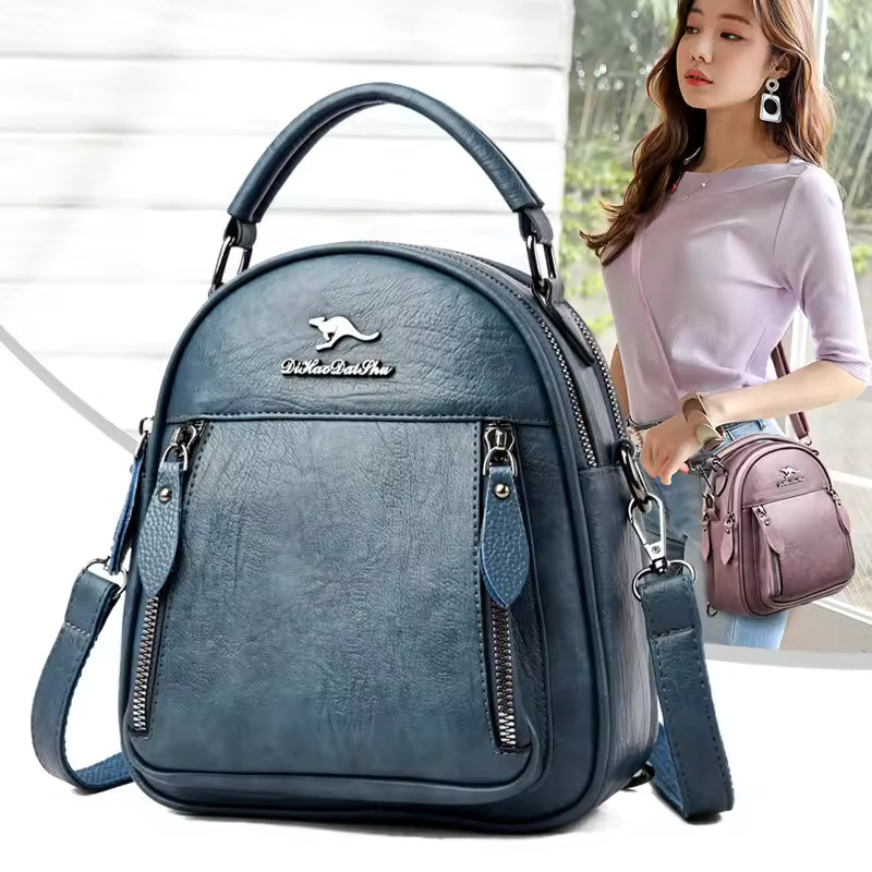 Trendy Solid Multi-pocket Retractable Travel Leather Backpacks Mssza