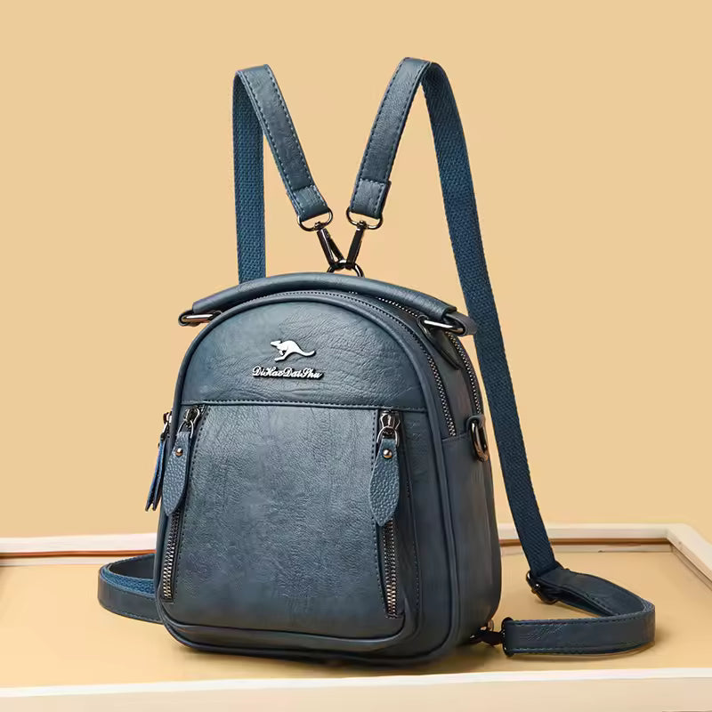 Trendy Solid Multi-pocket Retractable Travel Leather Backpacks Mssza
