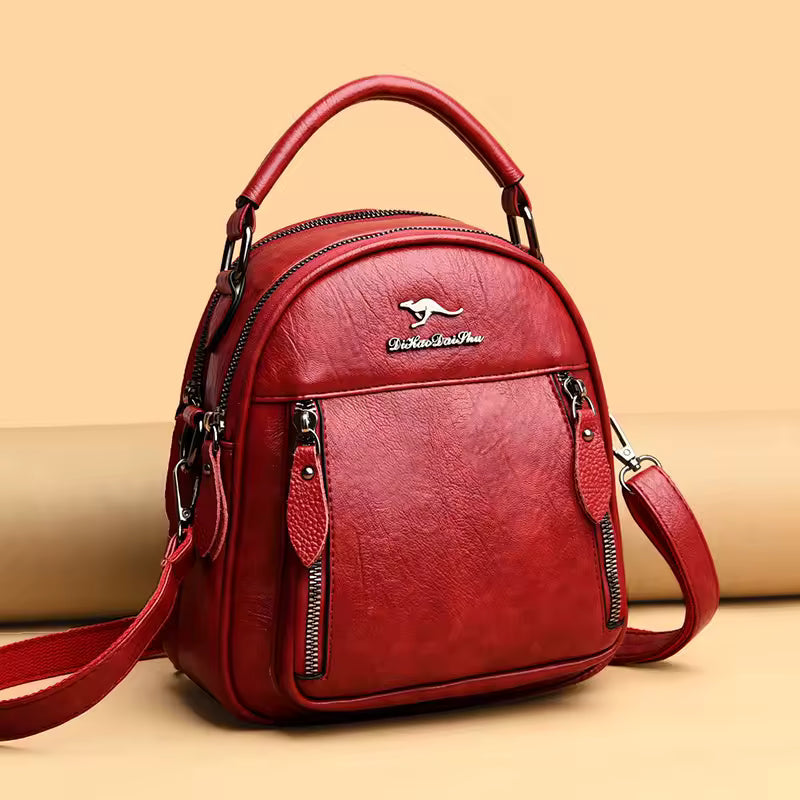 Trendy Solid Multi-pocket Retractable Travel Leather Backpacks Mssza