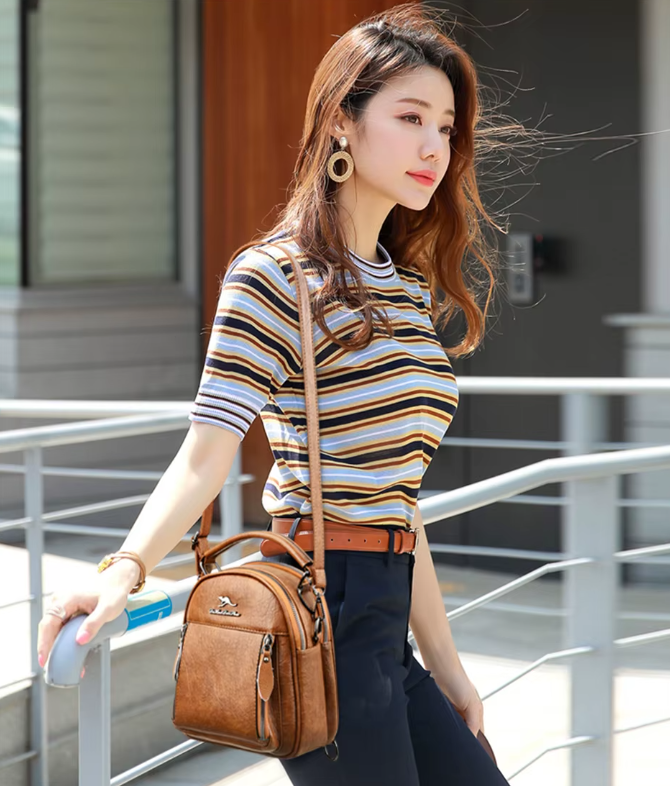 Trendy Solid Multi-pocket Retractable Travel Leather Backpacks Mssza