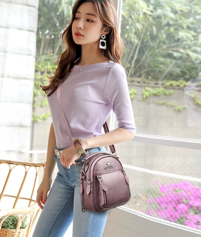 Trendy Solid Multi-pocket Retractable Travel Leather Backpacks Mssza