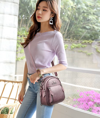 Trendy Solid Multi-pocket Retractable Travel Leather Backpacks Mssza