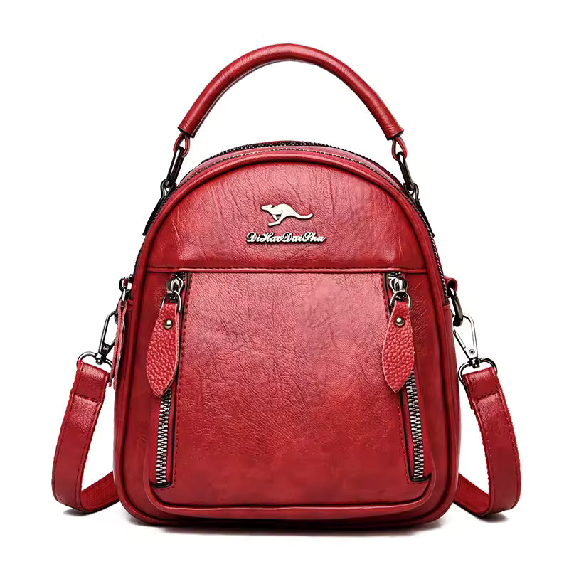 Trendy Solid Multi-pocket Retractable Travel Leather Backpacks Mssza