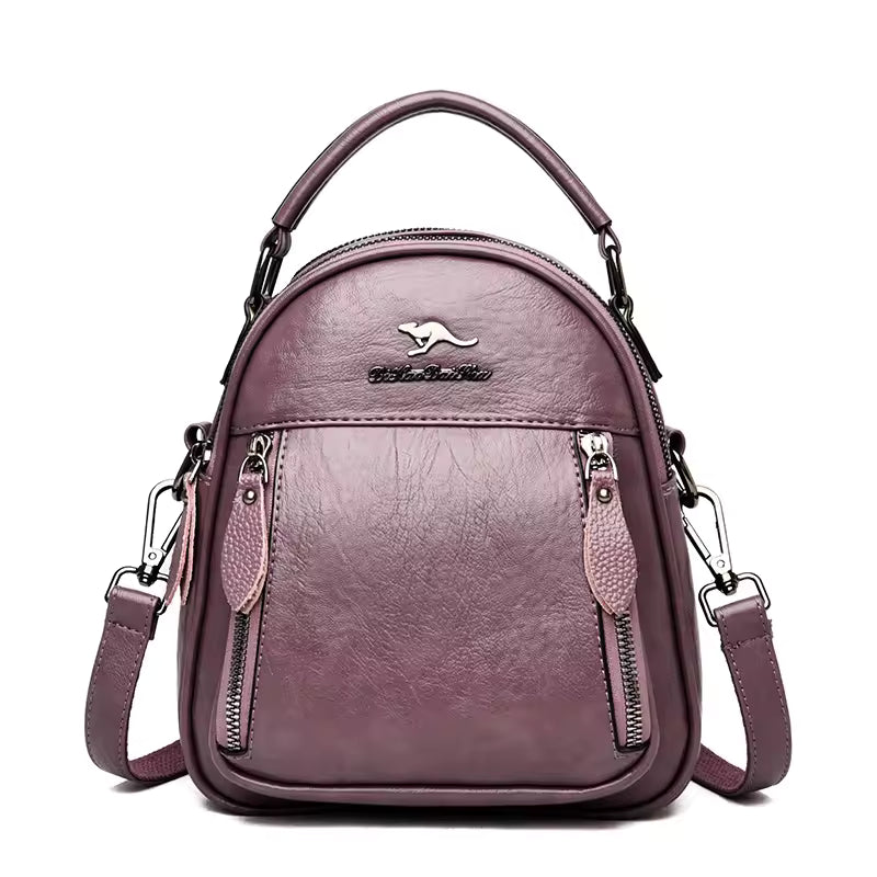 Trendy Solid Multi-pocket Retractable Travel Leather Backpacks Mssza