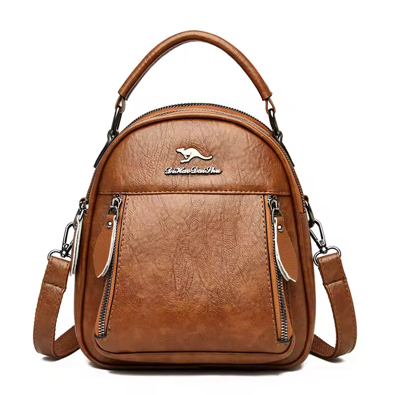 Trendy Solid Multi-pocket Retractable Travel Leather Backpacks Mssza