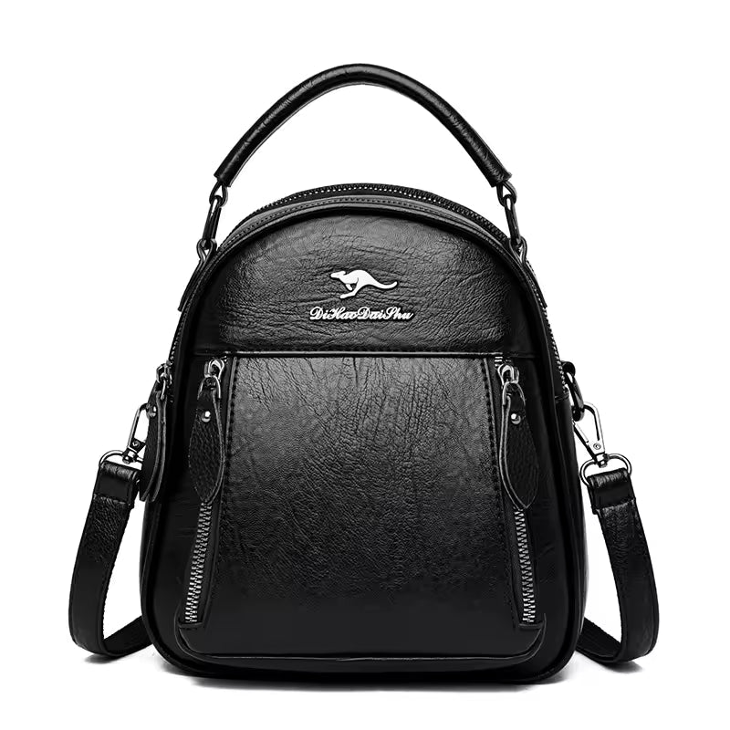 Trendy Solid Multi-pocket Retractable Travel Leather Backpacks Mssza