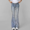 Trendy Spliced Plush Edge Belt Design Flare High Waist Denim Jeans Mssza