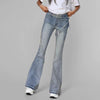 Trendy Spliced Plush Edge Belt Design Flare High Waist Denim Jeans Mssza