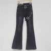 Trendy Spliced Plush Edge Belt Design Flare High Waist Denim Jeans Mssza