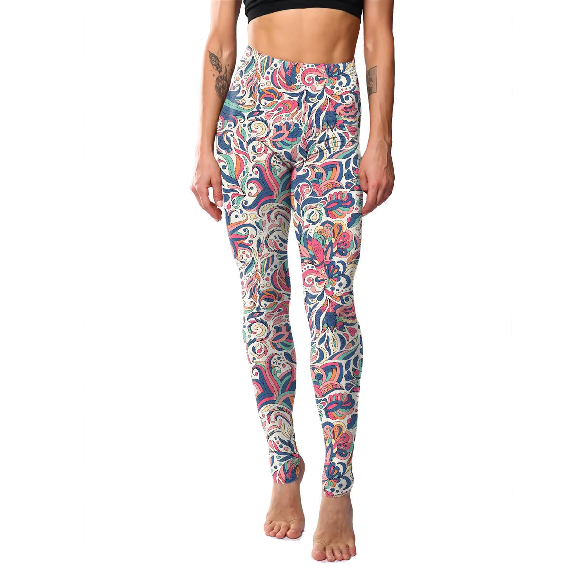 Trendy Stretchable Tights High Waist Paisley Printed Leggings Mssza