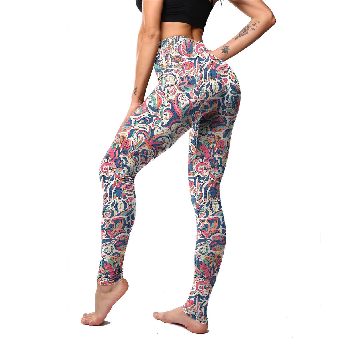 Trendy Stretchable Tights High Waist Paisley Printed Leggings Mssza
