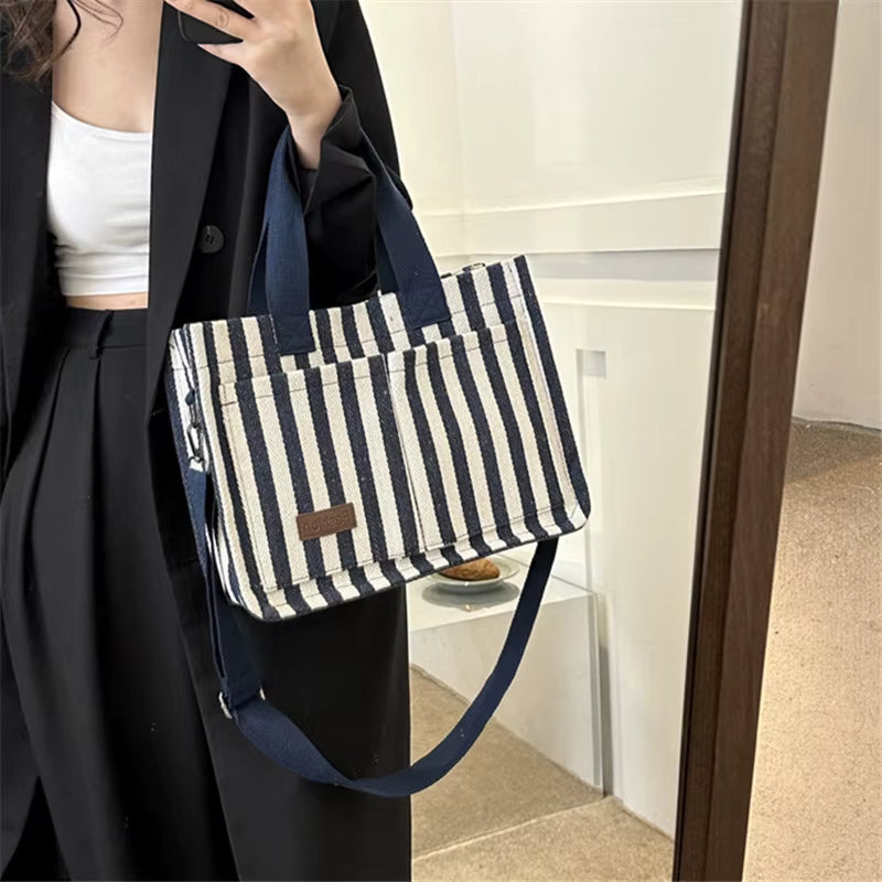 Trendy Striped Cool Street Large Capacity Travel Shopping Tote Bag Mssza