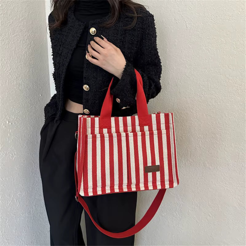 Trendy Striped Cool Street Large Capacity Travel Shopping Tote Bag Mssza