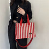 Trendy Striped Cool Street Large Capacity Travel Shopping Tote Bag Mssza
