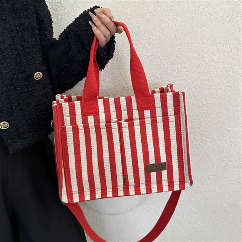 Trendy Striped Cool Street Large Capacity Travel Shopping Tote Bag Mssza