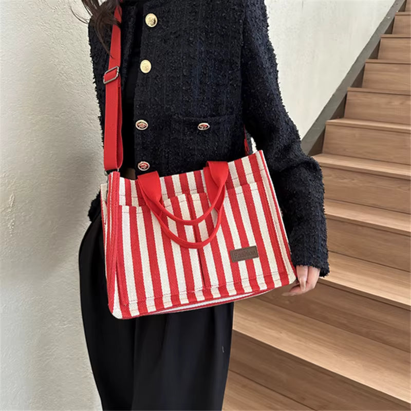 Trendy Striped Cool Street Large Capacity Travel Shopping Tote Bag Mssza