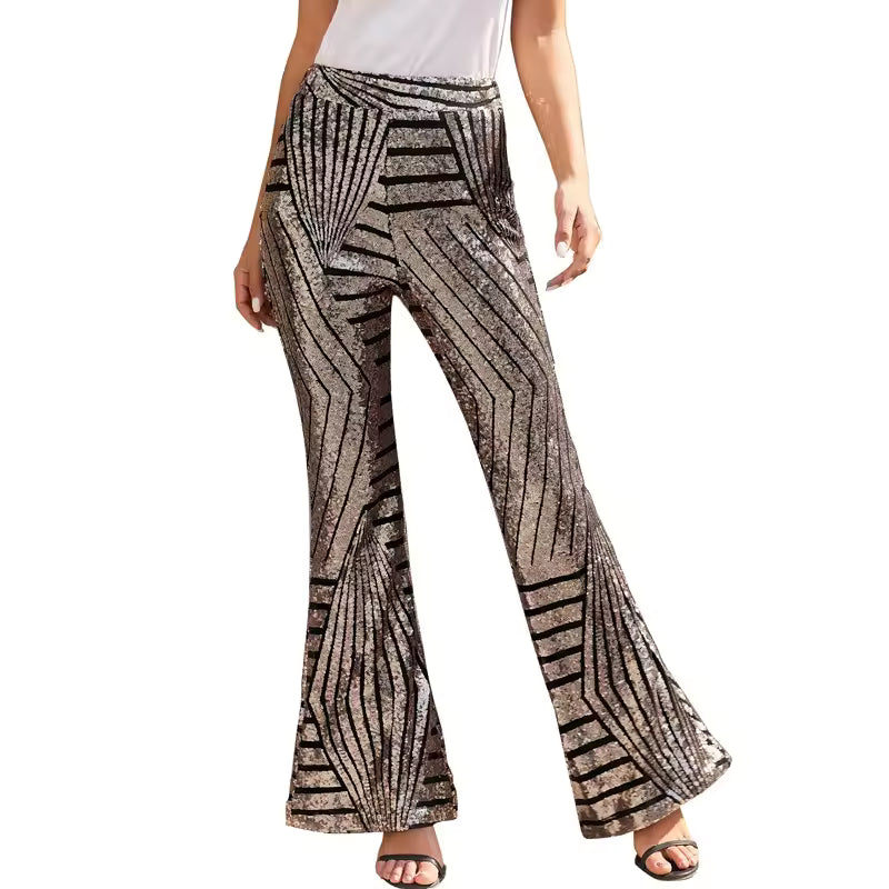 Trendy Striped Sequin High Waist Loose Wide Leg Pants Mssza