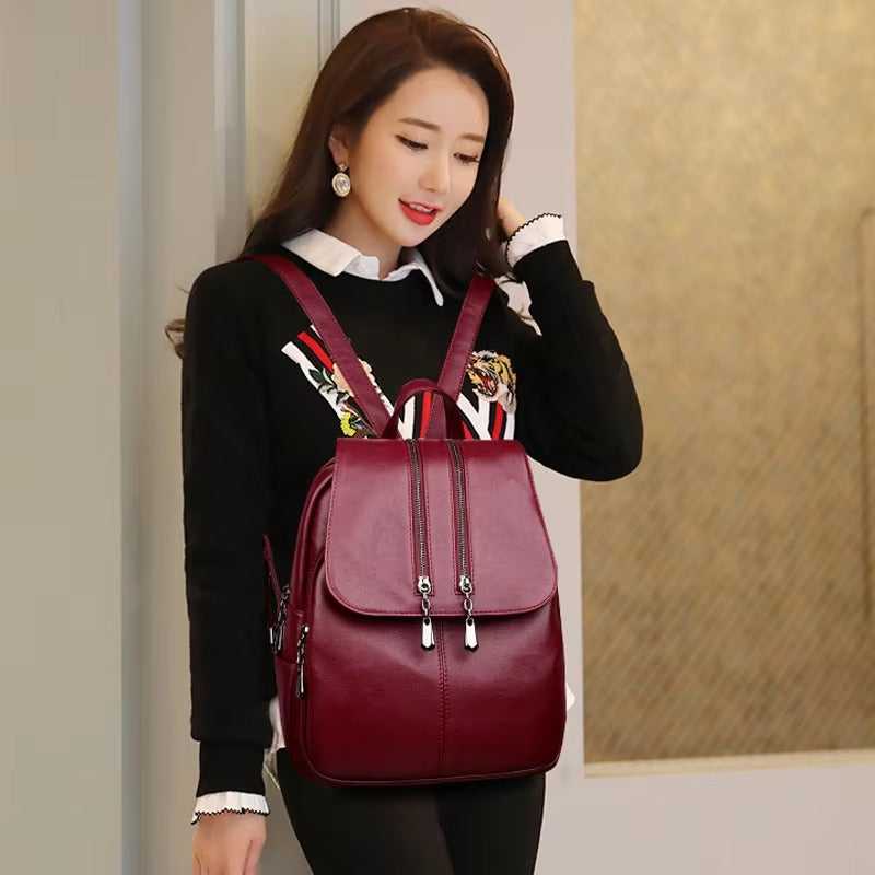 Trendy Travel Mochilas Leather Solid Soft Backpacks Mssza