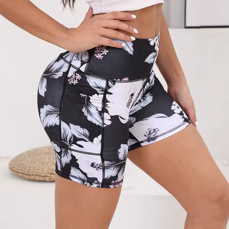 Trendy Tummy Control Printed High Waisted Biker Shorts Mssza