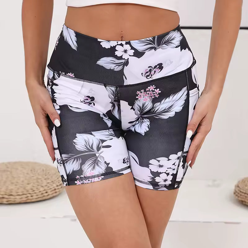 Trendy Tummy Control Printed High Waisted Biker Shorts Mssza