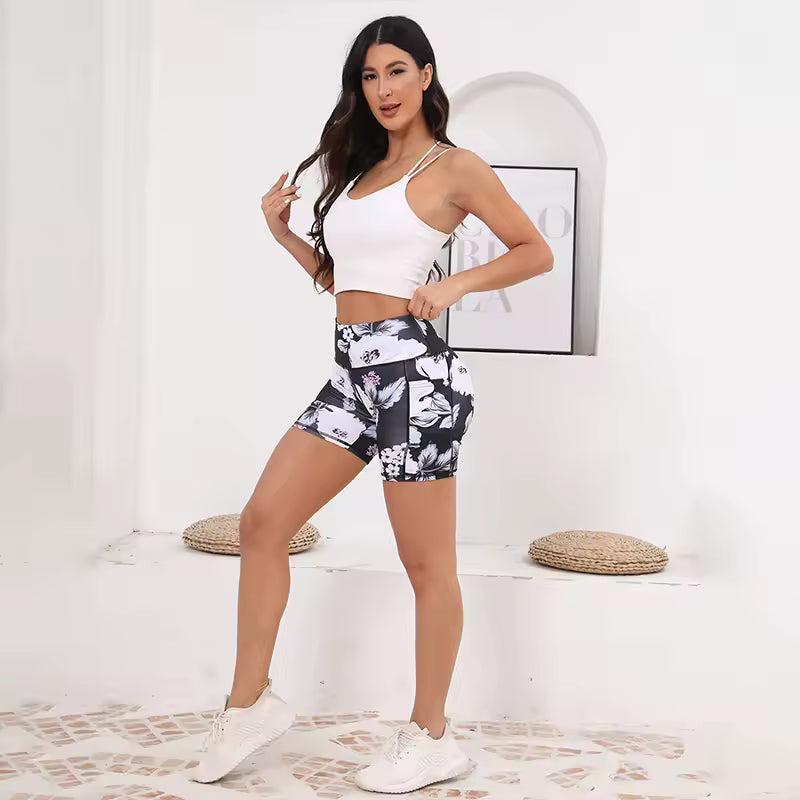 Trendy Tummy Control Printed High Waisted Biker Shorts Mssza