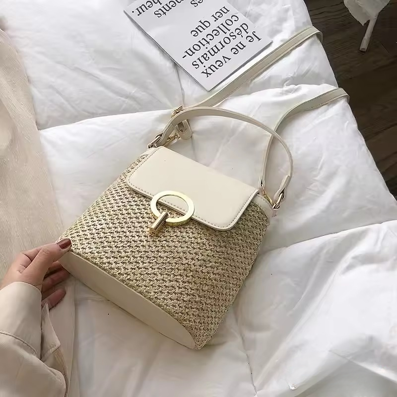 Trendy Version Versatile Handheld Crossbody Bucket Beach Vacation Woven Bag Mssza