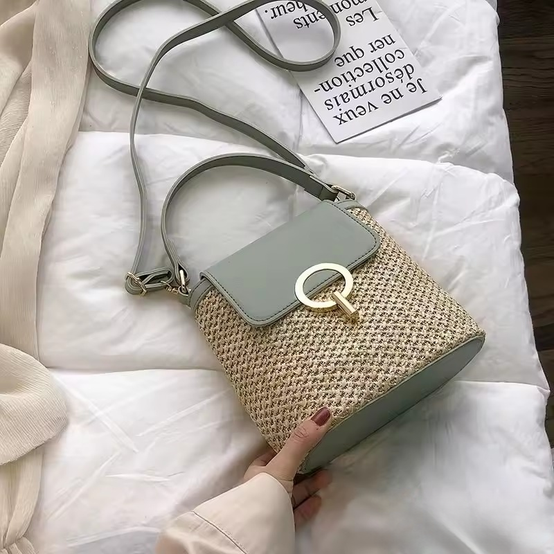 Trendy Version Versatile Handheld Crossbody Bucket Beach Vacation Woven Bag Mssza