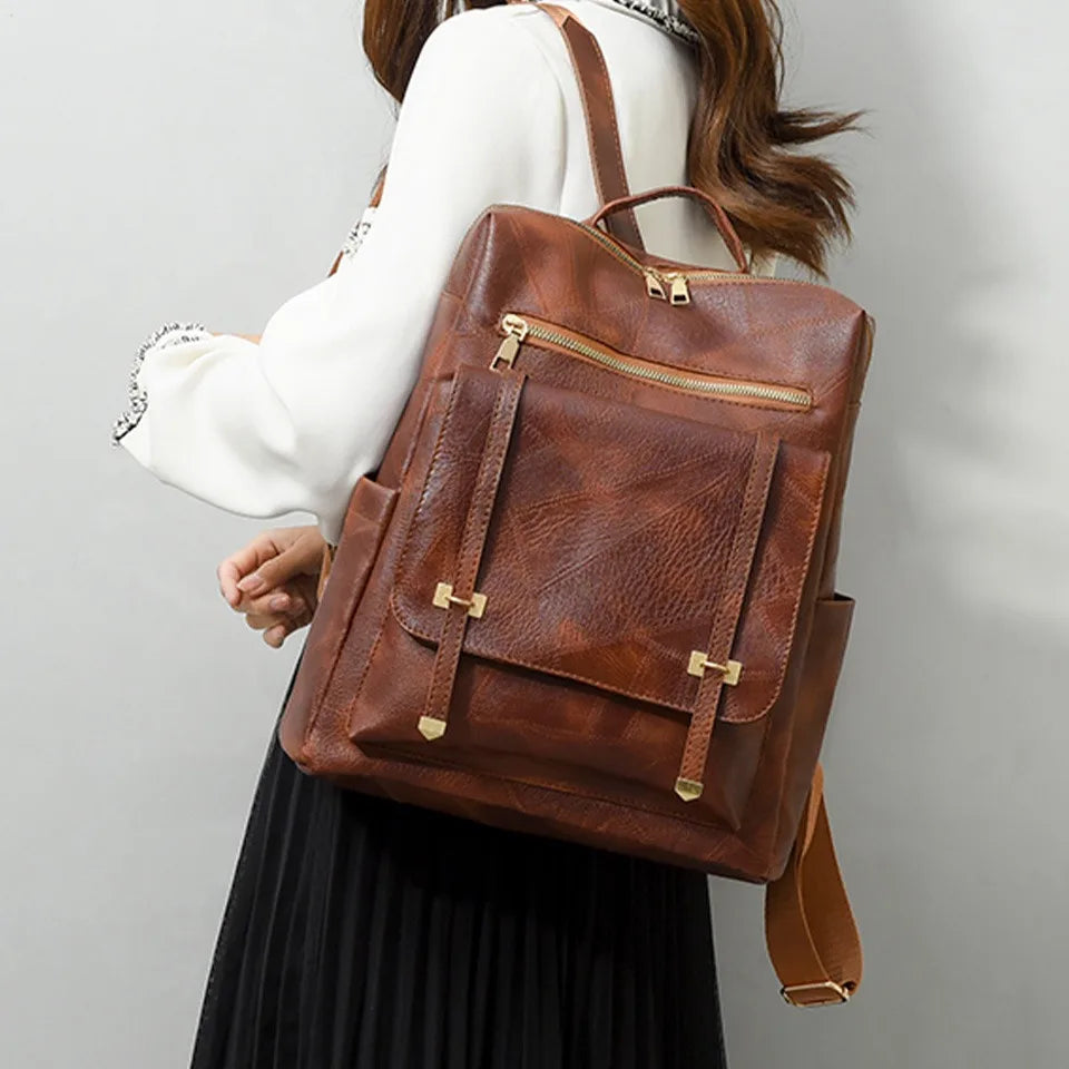 Trendy Vintage Pu Leather Daypack Casual Travel Retro Student School Backpack Mssza